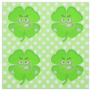 Fighting Shamrock On White Dots Fabric