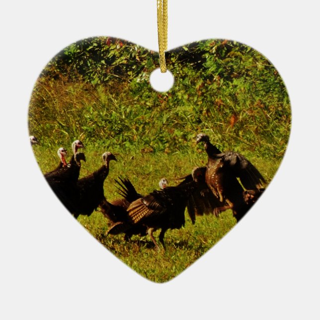 Fighting Wild Turkeys in The Smoky Mountains Ceramic Tree Decoration (Front)