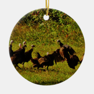 Fighting Wild Turkeys in The Smoky Mountains Ceramic Tree Decoration