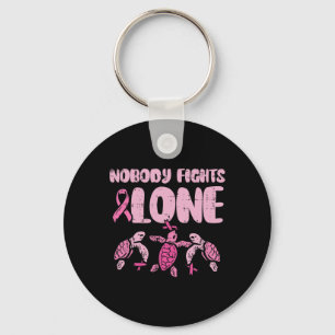 Fights Alone Turtles Pink Breast Cancer Awareness Key Ring