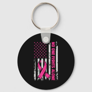 Fights Breast Cancer Alone Us Flag Nk Ribbon Key Ring