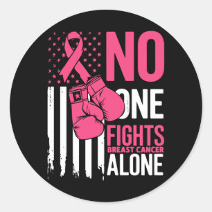 Fights Breast Cancer Alone Usa Flag Boxing Gloves Classic Round Sticker