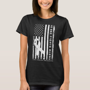 Fights Lung Cancer Alone American Flag White Ribbo T-Shirt
