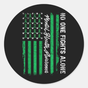 Fights Usa Flag Mental Health Awareness Green Ribb Classic Round Sticker
