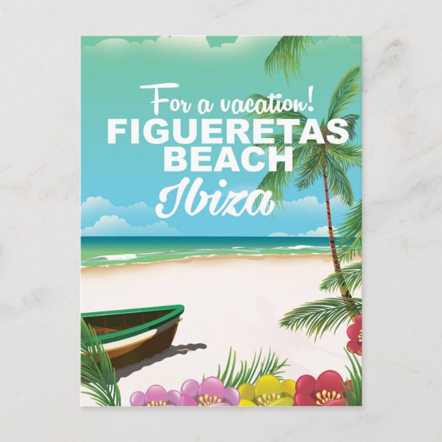 Figueretas Beach Ibiza beach poster Postcard (Front)