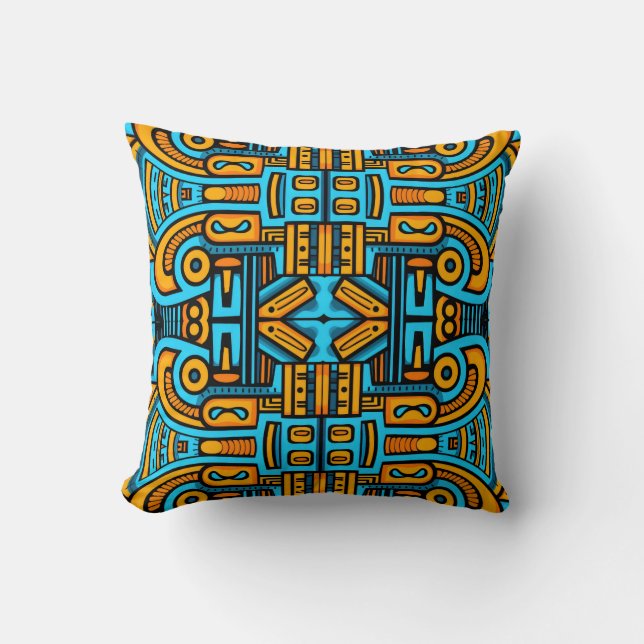Figurative Abstract Bold Blue Orange Cushion (Front)