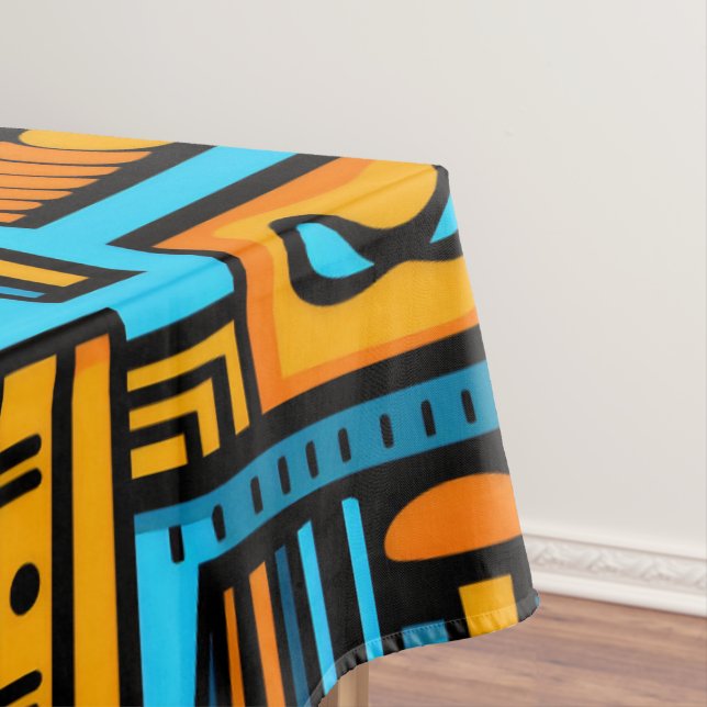 Figurative Abstract Bold Blue Orange Tablecloth (In Situ)