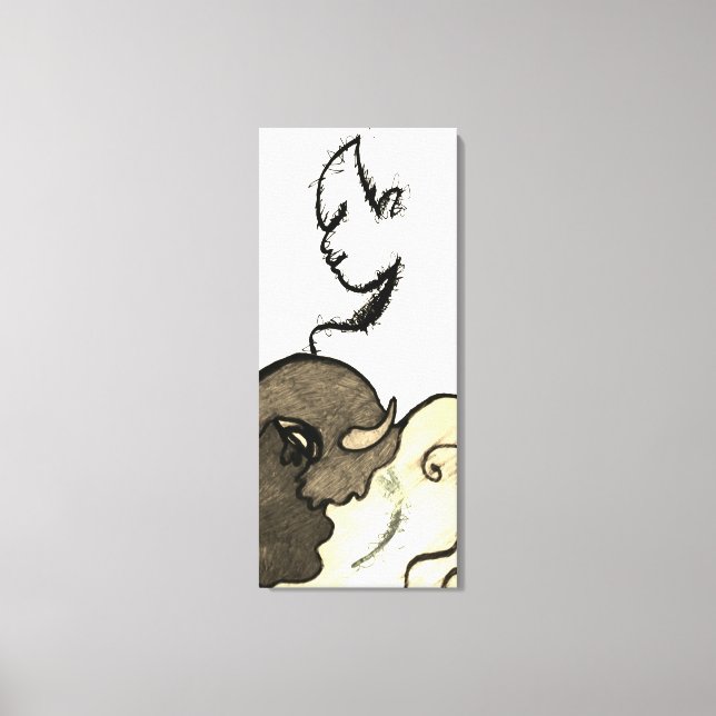 Figurative Native American and Buffalo Canvas Print (Front)