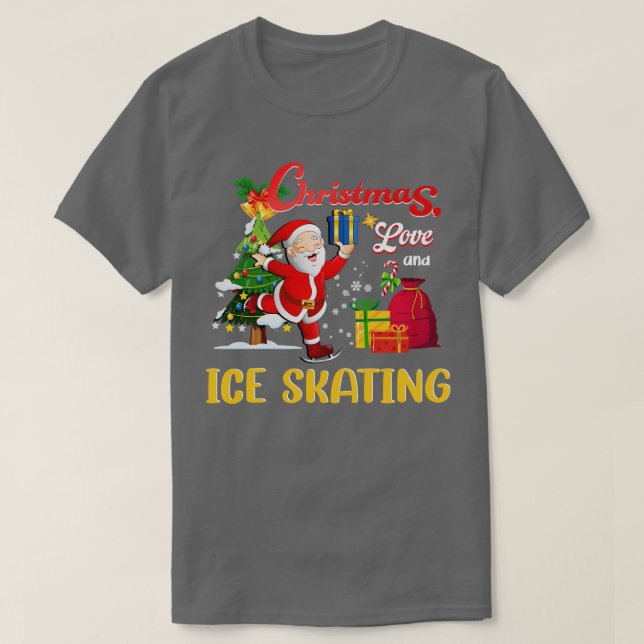 Figure Ice Skating Santa Clause Christmas Love 2 T-Shirt (Design Front)