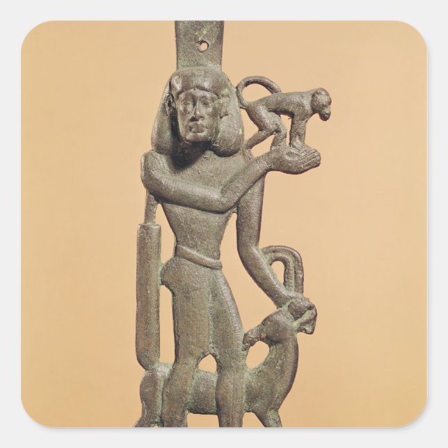 Figure of a man holding a monkey square sticker (Front)