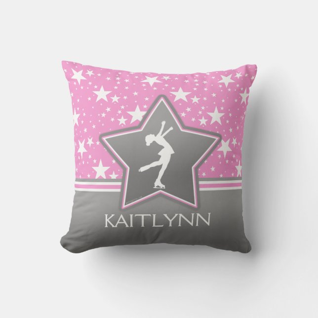 Figure Skater Among the Stars Pink with YOUR NAME Cushion (Front)