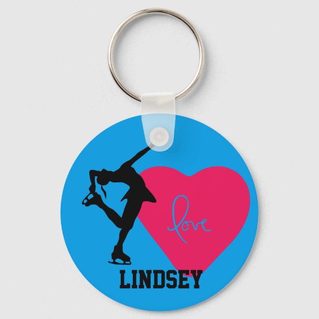 Figure Skater Key Chain Personalised - Heart/Blue (Front)