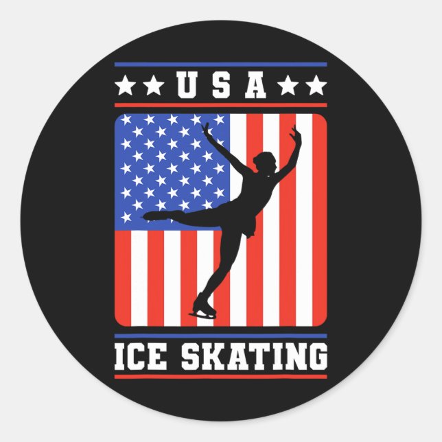 Figure Skater Usa Ice Skating  Classic Round Sticker (Front)
