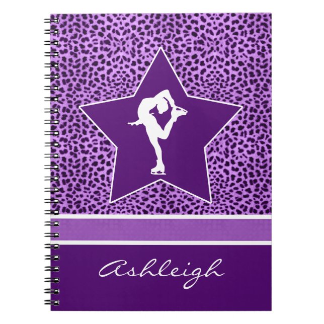 Figure Skater w/ Purple Cheetah Print and Monogram Spiral Notebook (Front)