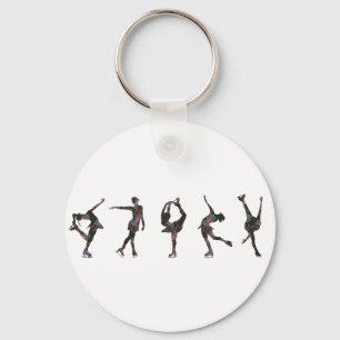 Figure Skaters, Pink, Gray Pattern Key Ring