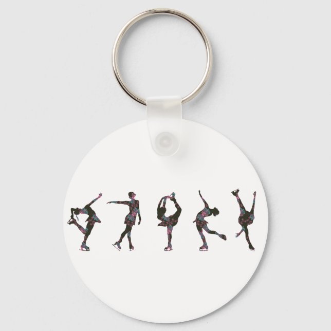 Figure Skaters, Pink, Gray Pattern Key Ring (Front)