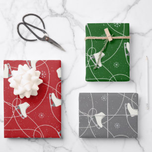 Figure Skates skating on 3 colours Wrapping Paper Sheet