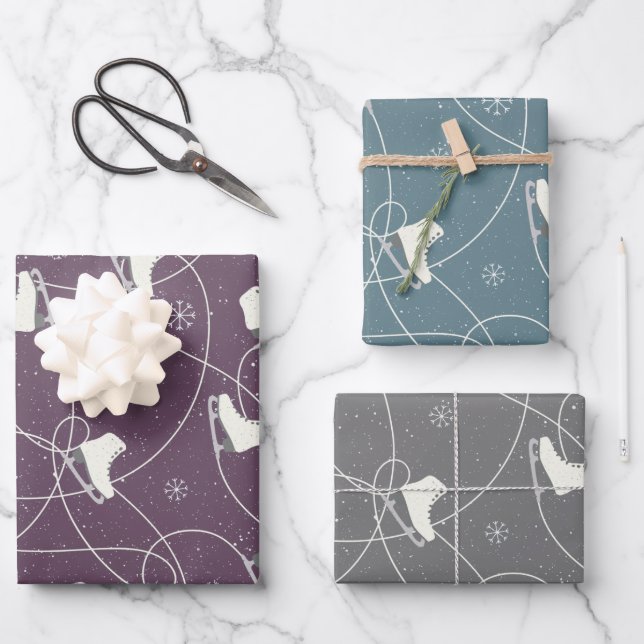 Figure Skates skating on 3 colours Wrapping Paper Sheet (Front)