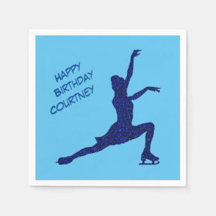 Figure Skating Birthday Blue Sparkle Paper Napkins