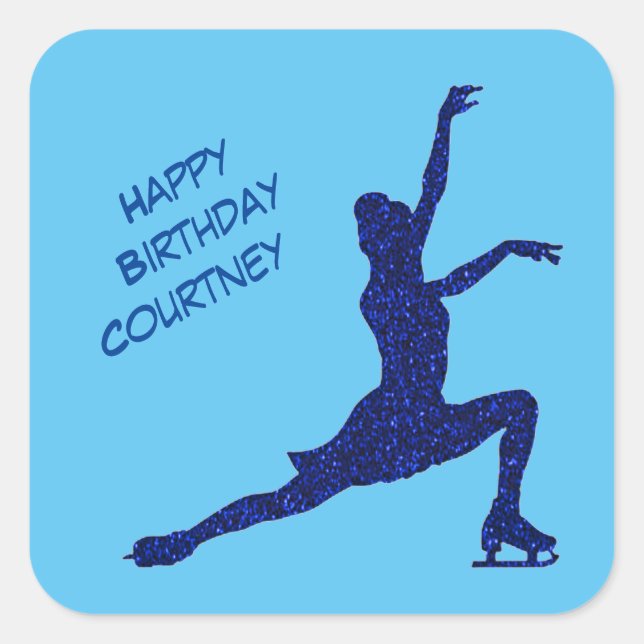 Figure Skating Birthday Blue Sparkle   Square Sticker (Front)