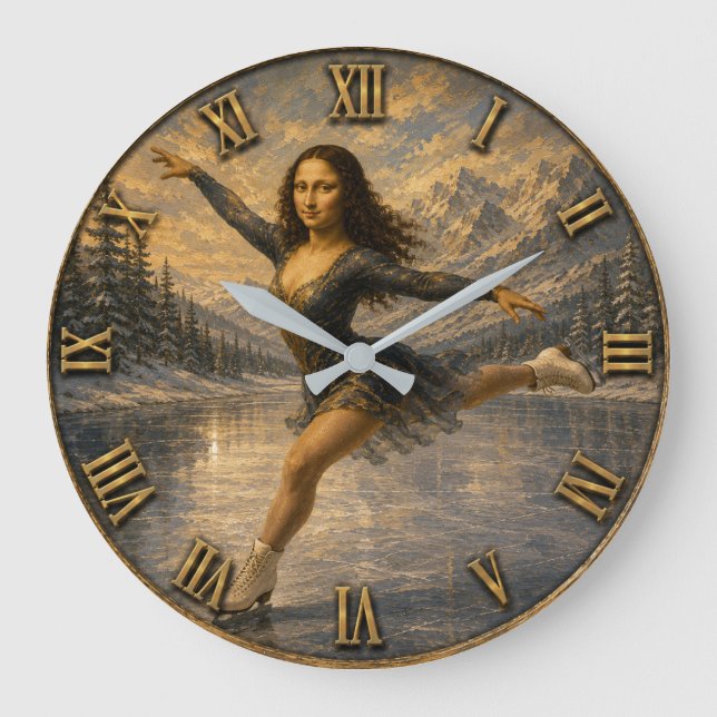 Figure Skating Funny Mona Ice Skater Gift Large Clock (Front)