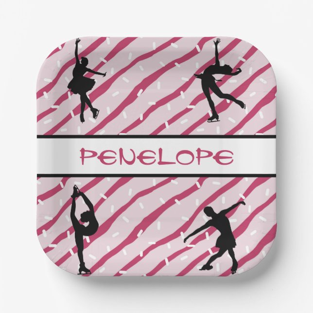 Figure Skating Girl Peppermint Sprinkle Pink Paper Plate (Front)