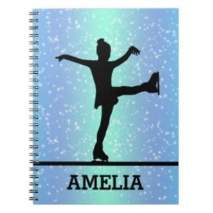 Figure Skating Girl Sparkle Custom Name Notebook