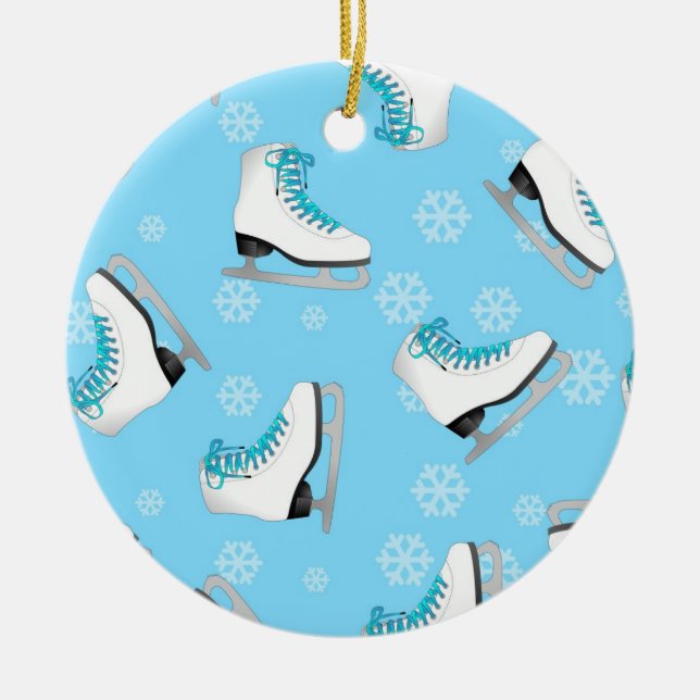 Figure Skating - Ice Skates Blue with Snowflakes Ceramic Tree Decoration (Front)