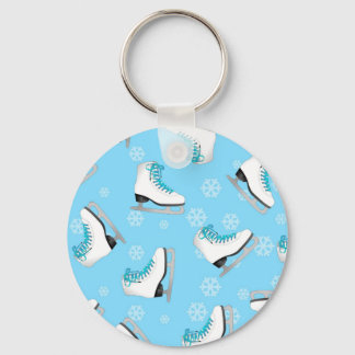 Figure Skating - Ice Skates Blue with Snowflakes Key Ring