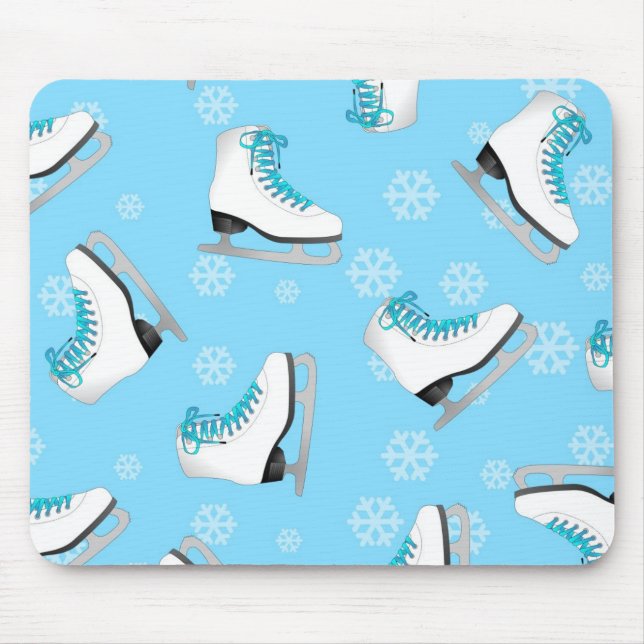 Figure Skating - Ice Skates Blue with Snowflakes Mouse Pad (Front)
