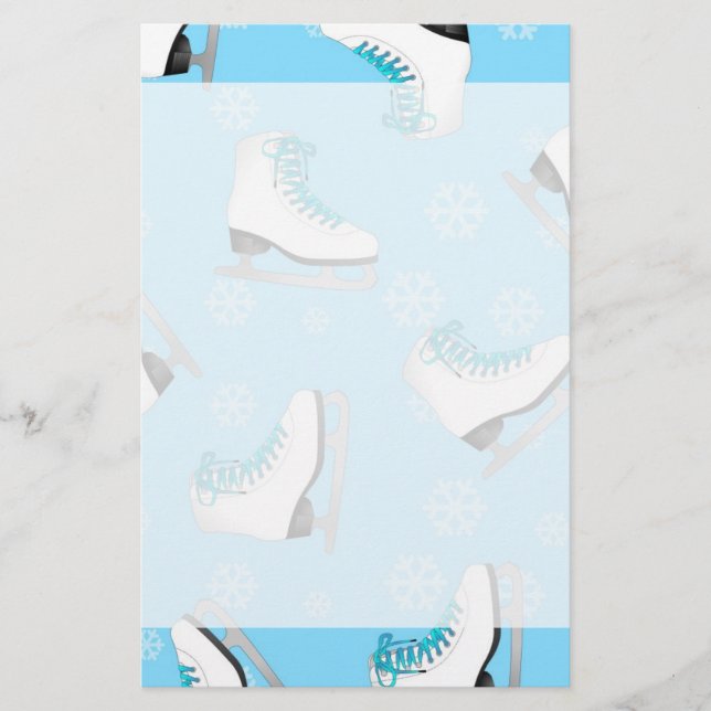 Figure Skating - Ice Skates Blue with Snowflakes Stationery (Front)