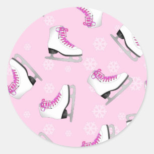Figure Skating - Ice Skates Pink with Snowflakes Classic Round Sticker