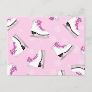 Figure Skating - Ice Skates Pink with Snowflakes Postcard