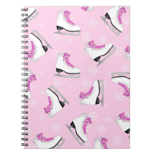 Figure Skating - Ice Skates Pink with Snowflakes Spiral Notebook