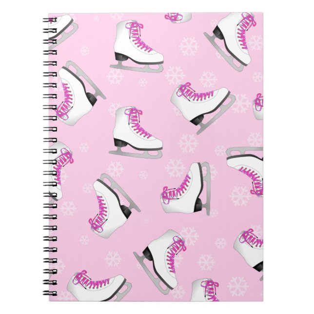 Figure Skating - Ice Skates Pink with Snowflakes Spiral Notebook (Front)