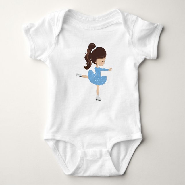 Figure Skating, Ice Skating Girl, Brown Hair Baby Bodysuit (Front)