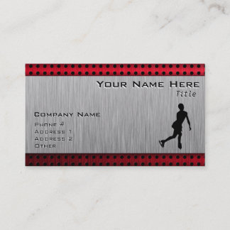 Figure Skating; Red Metal-look Business Card