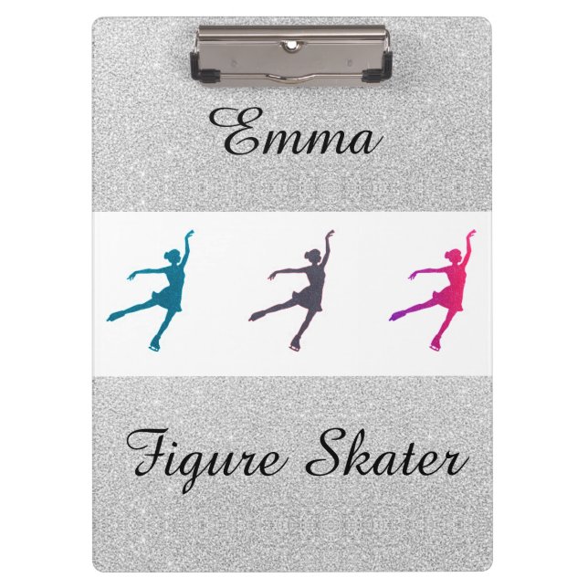 Figure Skating Silver Sparkle Clipboard (Front)