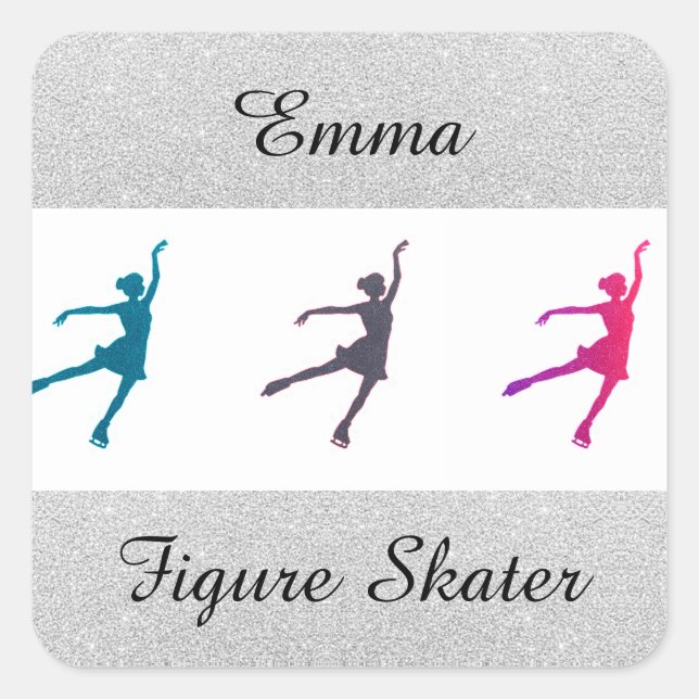 Figure Skating Silver Sparkle Square Sticker (Front)