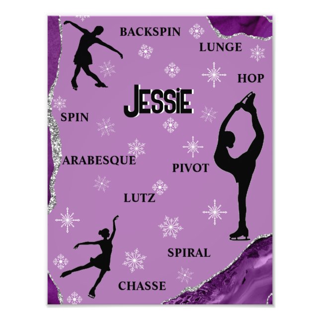 Figure Skating Snowflake Purple Marble Silver Glam Photo Print (Front)