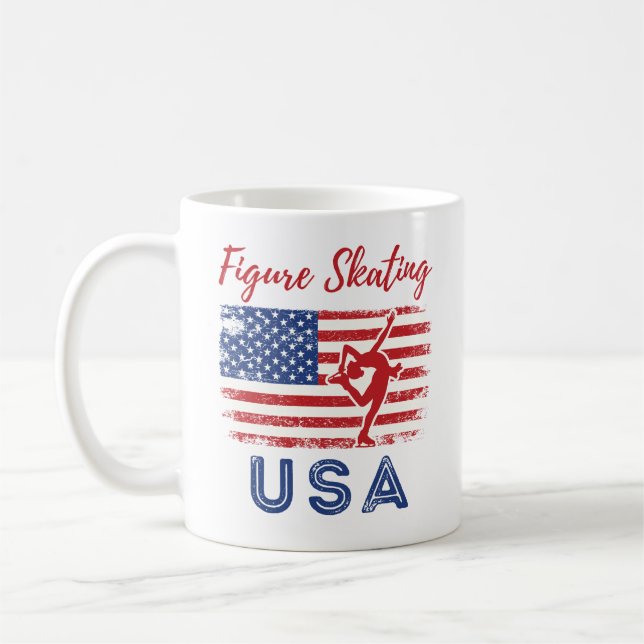 Figure Skating USA American Flag Ice Skater Coffee Mug (Left)