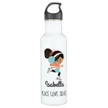 Figure Skating Water Bottle Peace Love Skate Black
