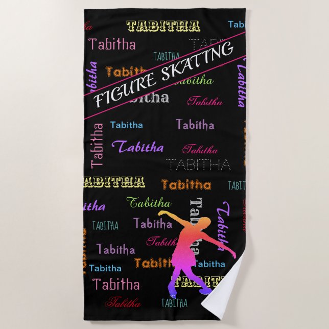 Figure Skating with Personalised Name All Over Beach Towel (Front)