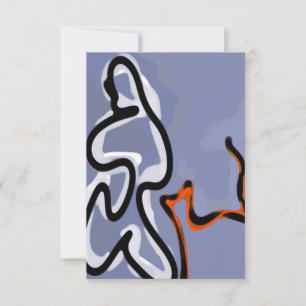 Figure with Feline: Abstract Blue, Orange, B & W Card