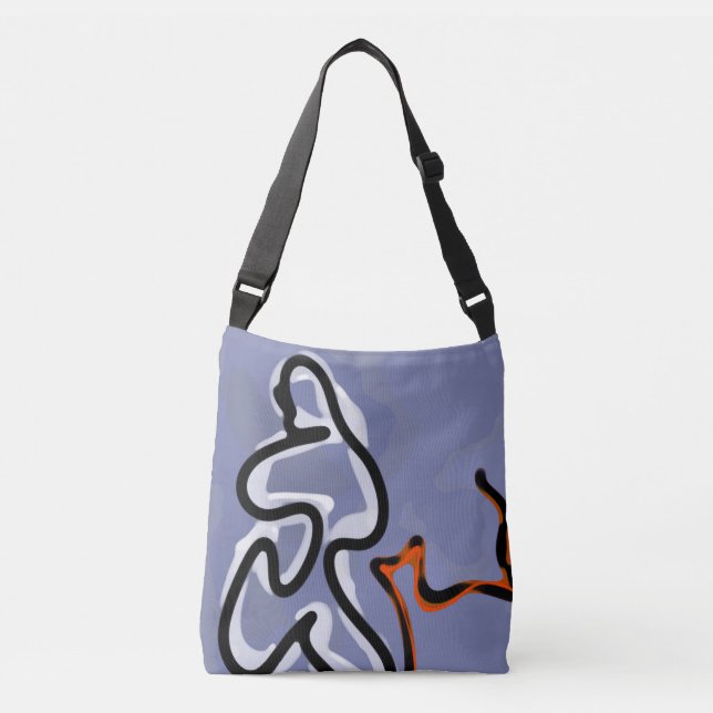 Figure with Feline: Abstract Blue, Orange, B & W Crossbody Bag (Front)