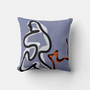 Figure with Feline: Abstract Blue, Orange, B & W Cushion