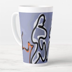 Figure with Feline: Abstract Blue, Orange, B & W Latte Mug