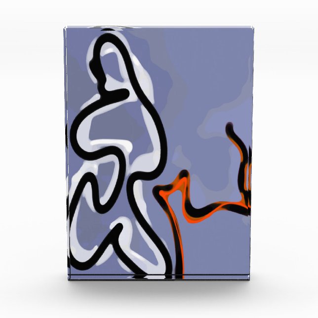 Figure with Feline: Abstract Blue, Orange, B & W Photo Block (Front)