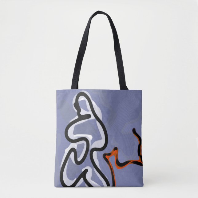 Figure with Feline: Abstract Blue, Orange, B & W Tote Bag (Front)