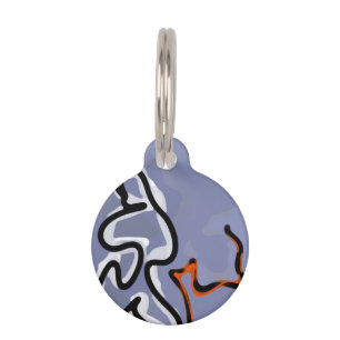 Figure with Feline: Custom Blue, Orange, B & W Pet Tag
